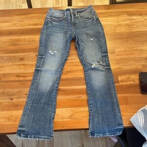 Express Blue Distressed Flare Jeans